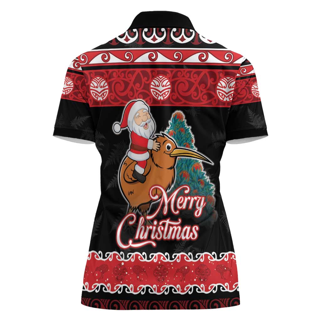 New Zealand Christmas Women Polo Shirt Funny Santa Riding Kiwi Meri Kirihimete LT05 - Polynesian Pride