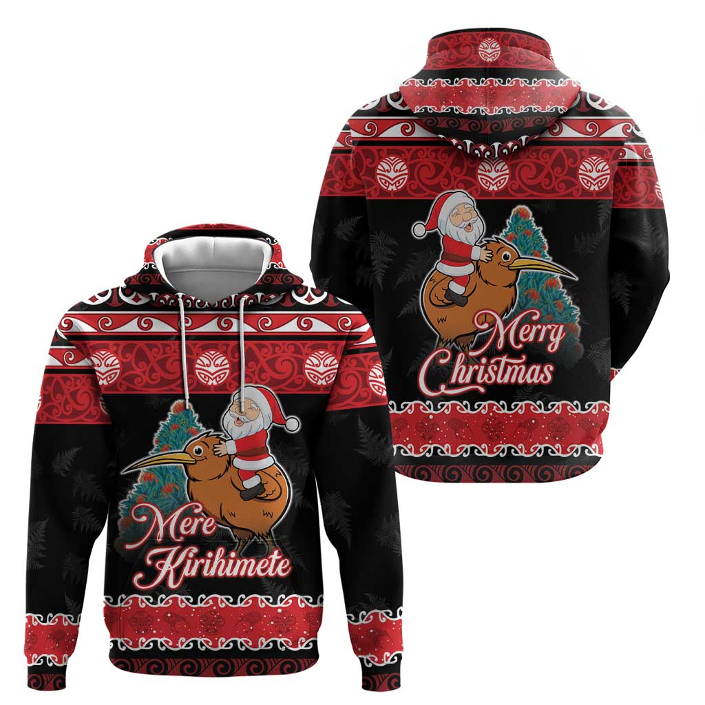 New Zealand Christmas Zip Hoodie Funny Santa Riding Kiwi Meri Kirihimete LT05 - Polynesian Pride
