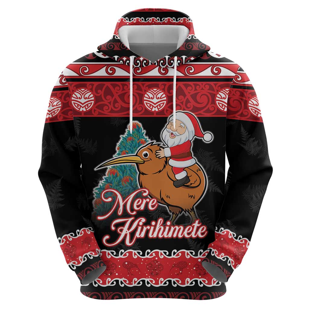 New Zealand Christmas Zip Hoodie Funny Santa Riding Kiwi Meri Kirihimete LT05 - Polynesian Pride
