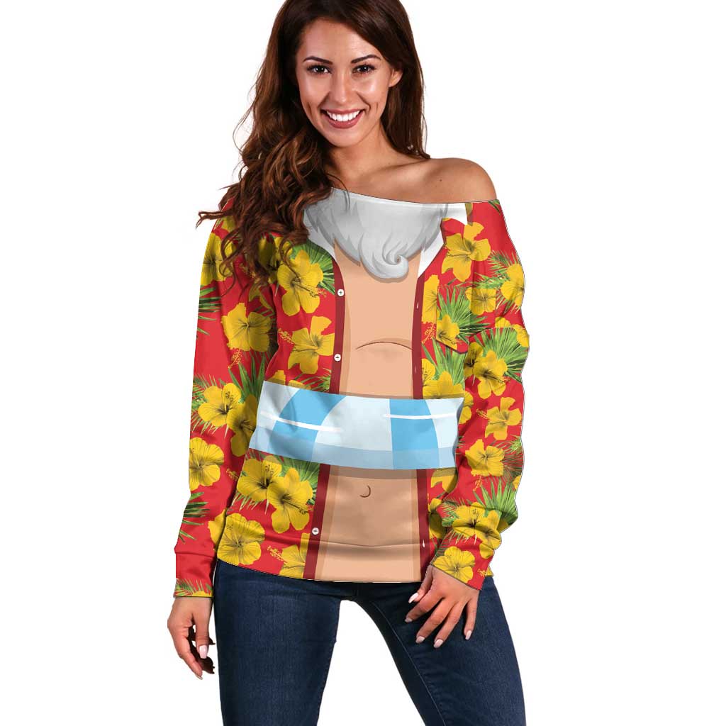 Polynesia Santa Claus Costume Off Shoulder Sweater Tropical Vibe LT05 Women Red - Polynesian Pride
