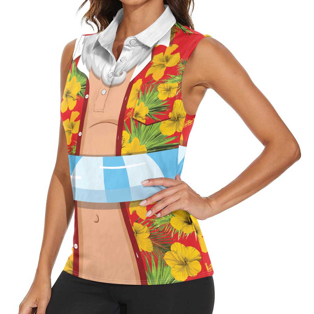 Polynesia Santa Claus Costume Women Sleeveless Polo Shirt Tropical Vibe