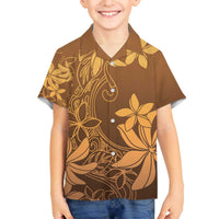 Tiare Tahiti Family Matching Off The Shoulder Long Sleeve Dress and Hawaiian Shirt Brown Polynesia Motifs LT05 Son's Shirt Brown - Polynesian Pride