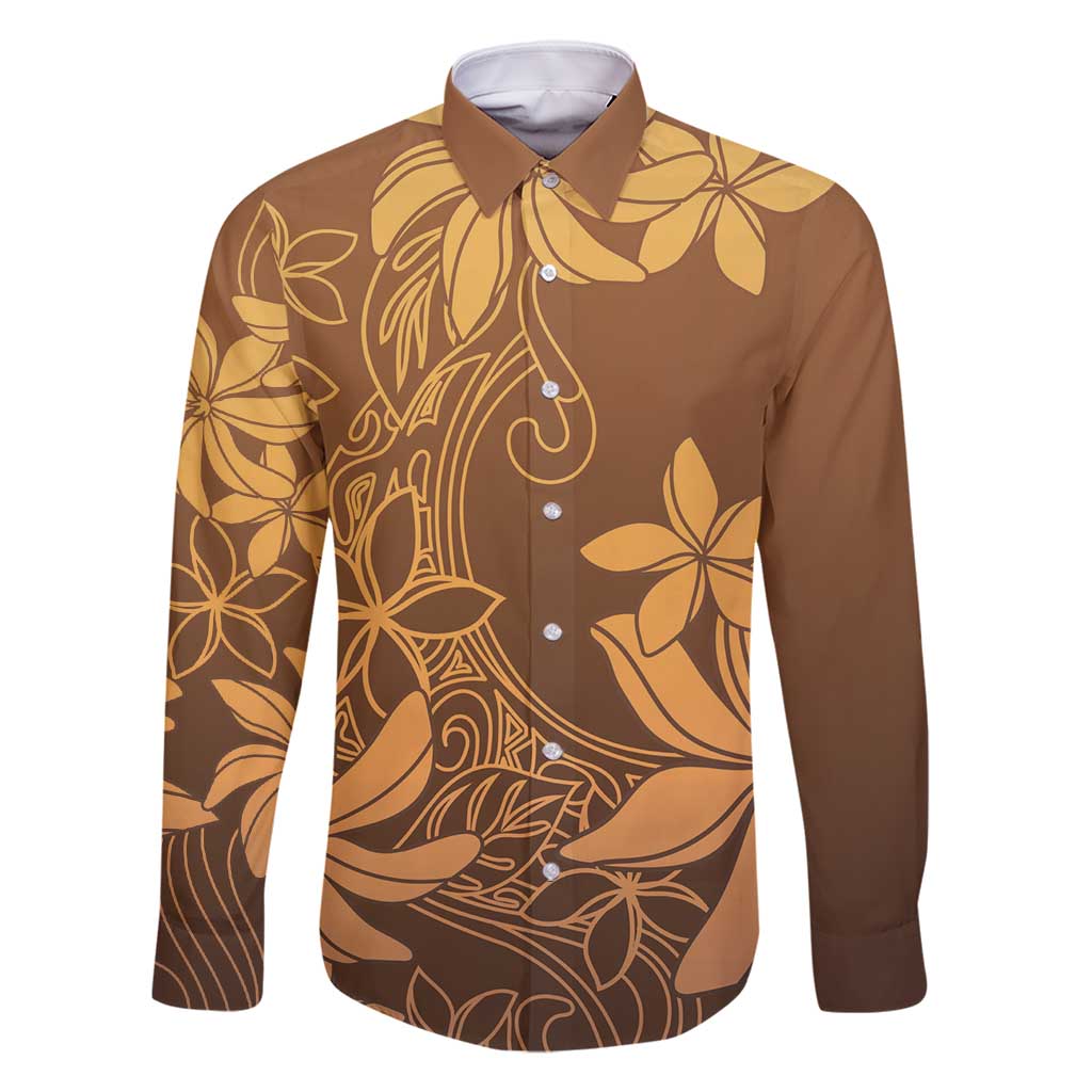 Tiare Tahiti Family Matching Off Shoulder Maxi Dress and Hawaiian Shirt Brown Polynesia Motifs - Polynesian Pride