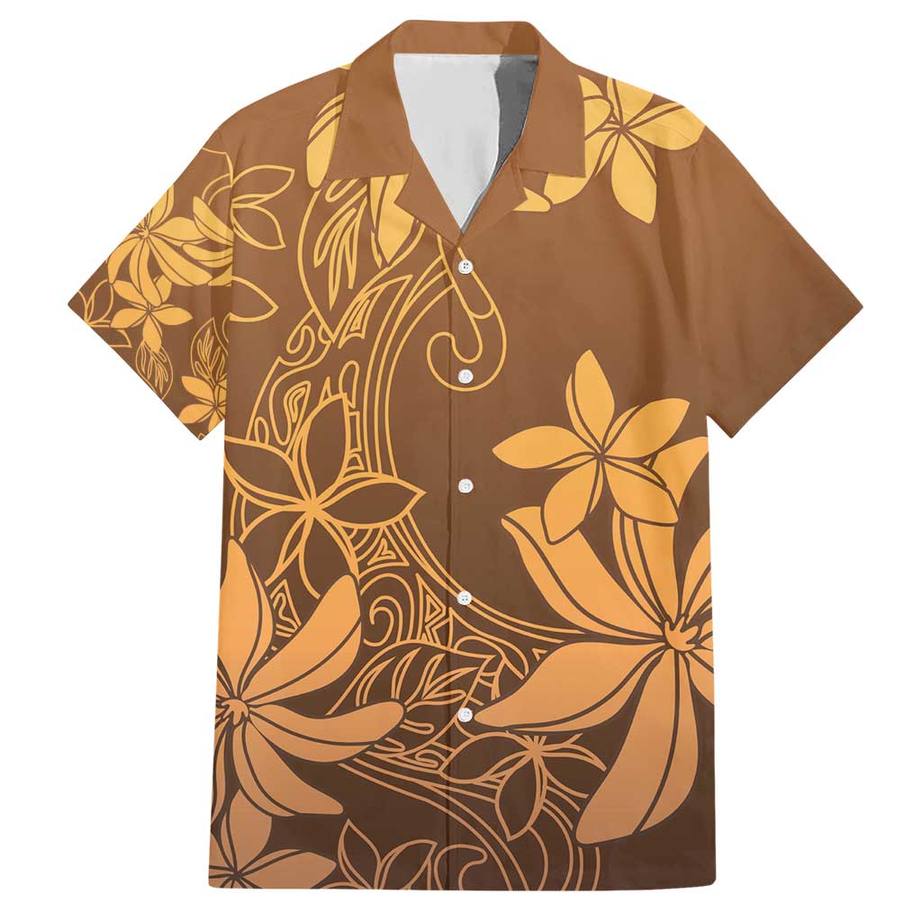 Tiare Tahiti Family Matching Short Sleeve Bodycon Dress and Hawaiian Shirt Brown Polynesia Motifs LT05 Dad's Shirt - Short Sleeve Brown - Polynesian Pride