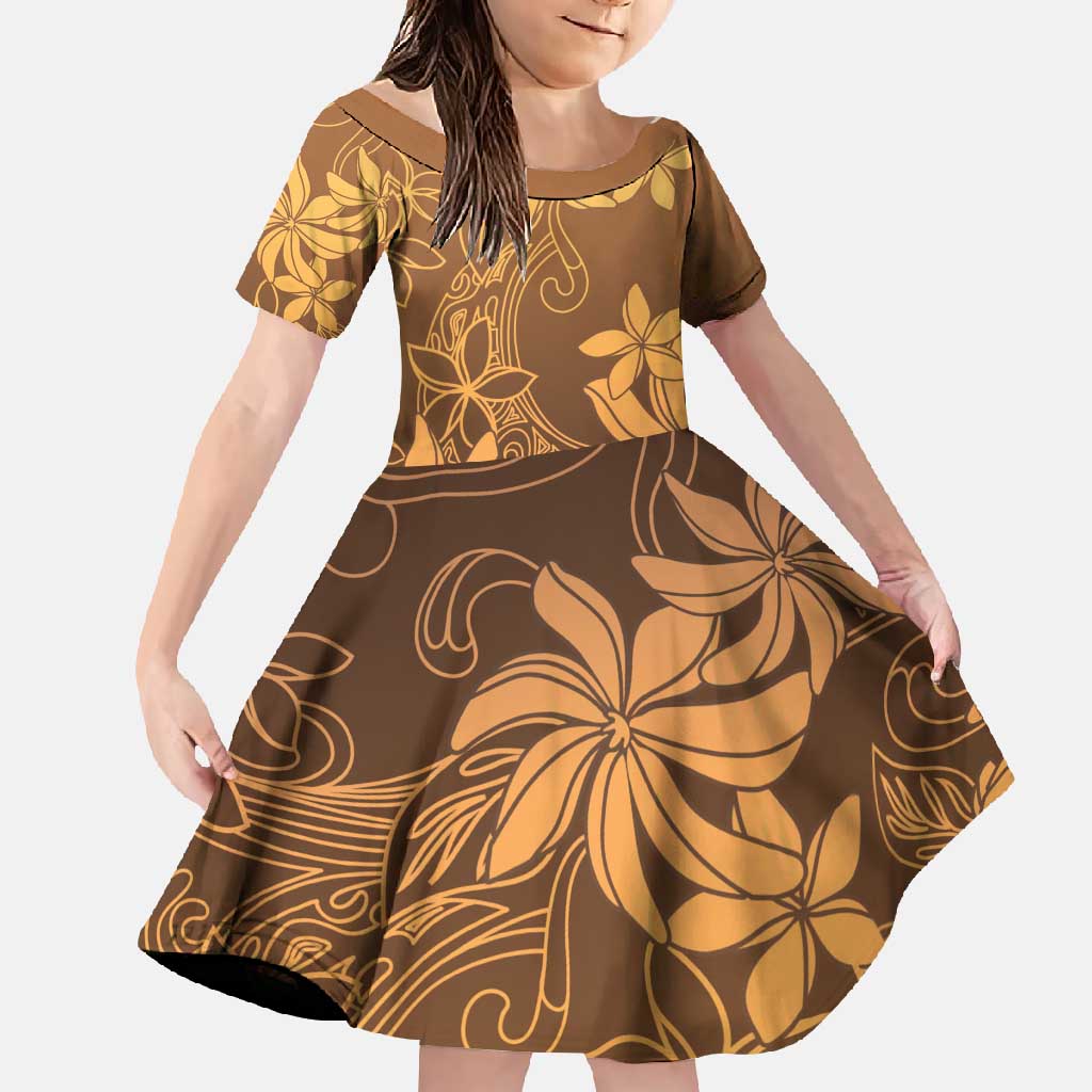Tiare Tahiti Family Matching Tank Maxi Dress and Hawaiian Shirt Brown Polynesia Motifs LT05 Daughter's Dress Brown - Polynesian Pride