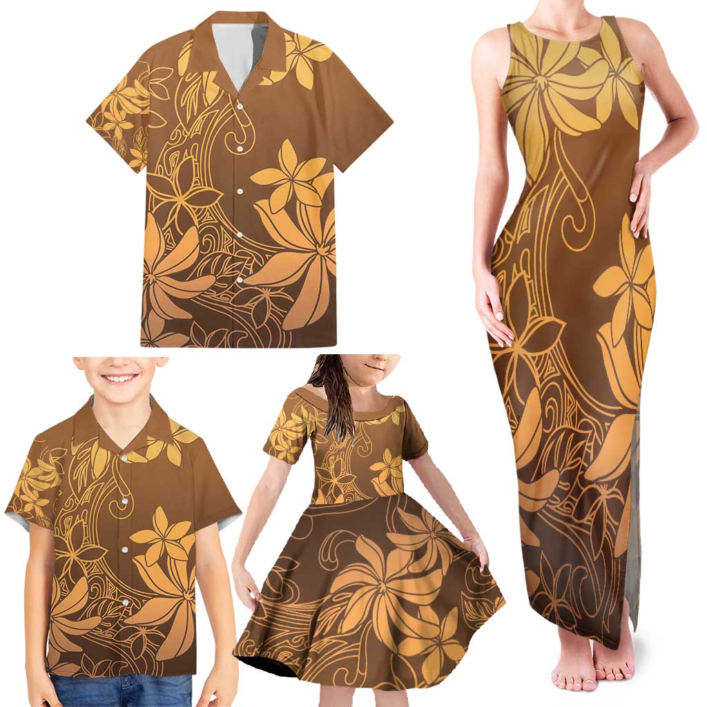 Tiare Tahiti Family Matching Tank Maxi Dress and Hawaiian Shirt Brown Polynesia Motifs LT05 - Polynesian Pride