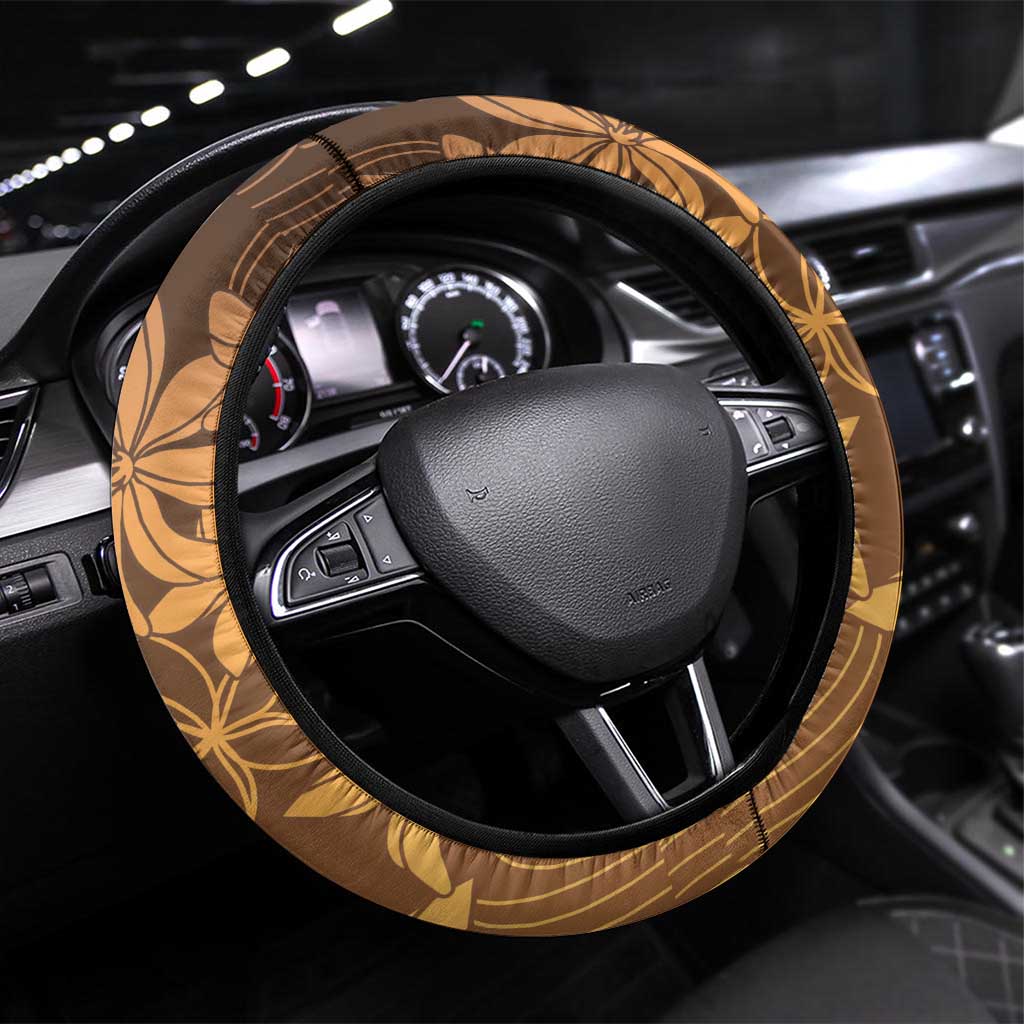 Tiare Tahiti Steering Wheel Cover Brown Polynesia Motifs - Polynesian Pride