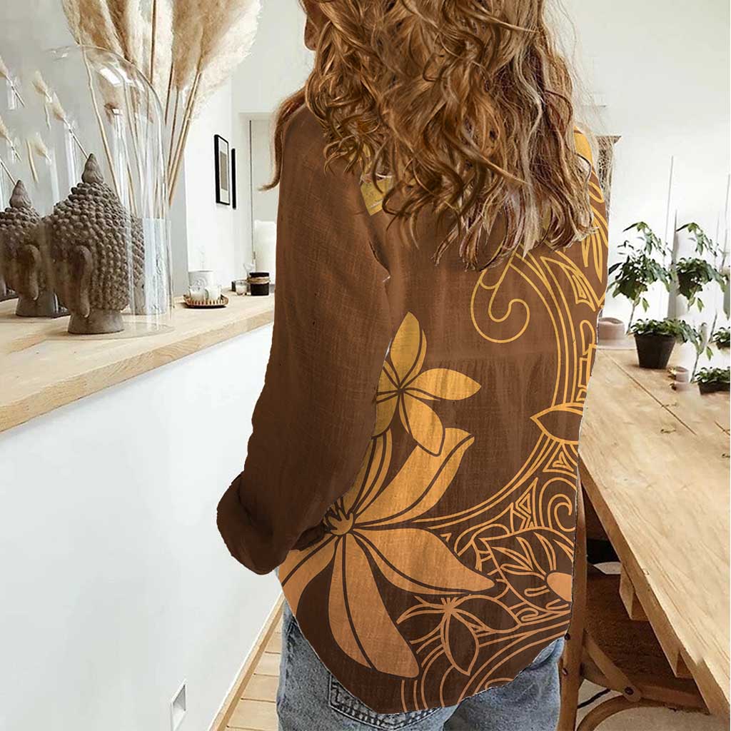 Tiare Tahiti Women Casual Shirt Brown Polynesia Motifs - Polynesian Pride