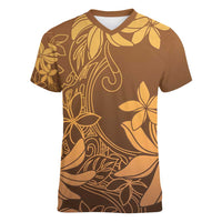 Tiare Tahiti Women V-Neck T-Shirt Brown Polynesia Motifs LT05 Female Brown - Polynesian Pride