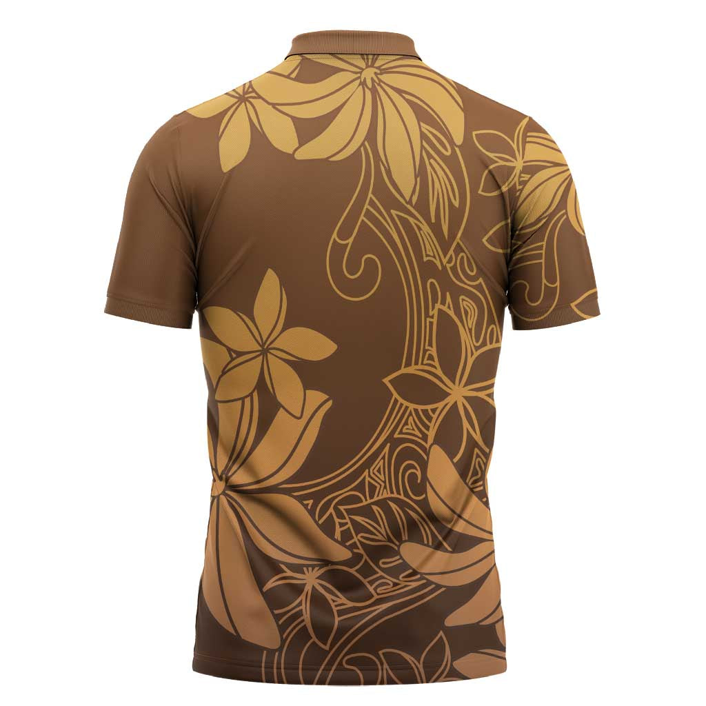 Tiare Tahiti Zipper Polo Shirt Brown Polynesia Motifs - Polynesian Pride