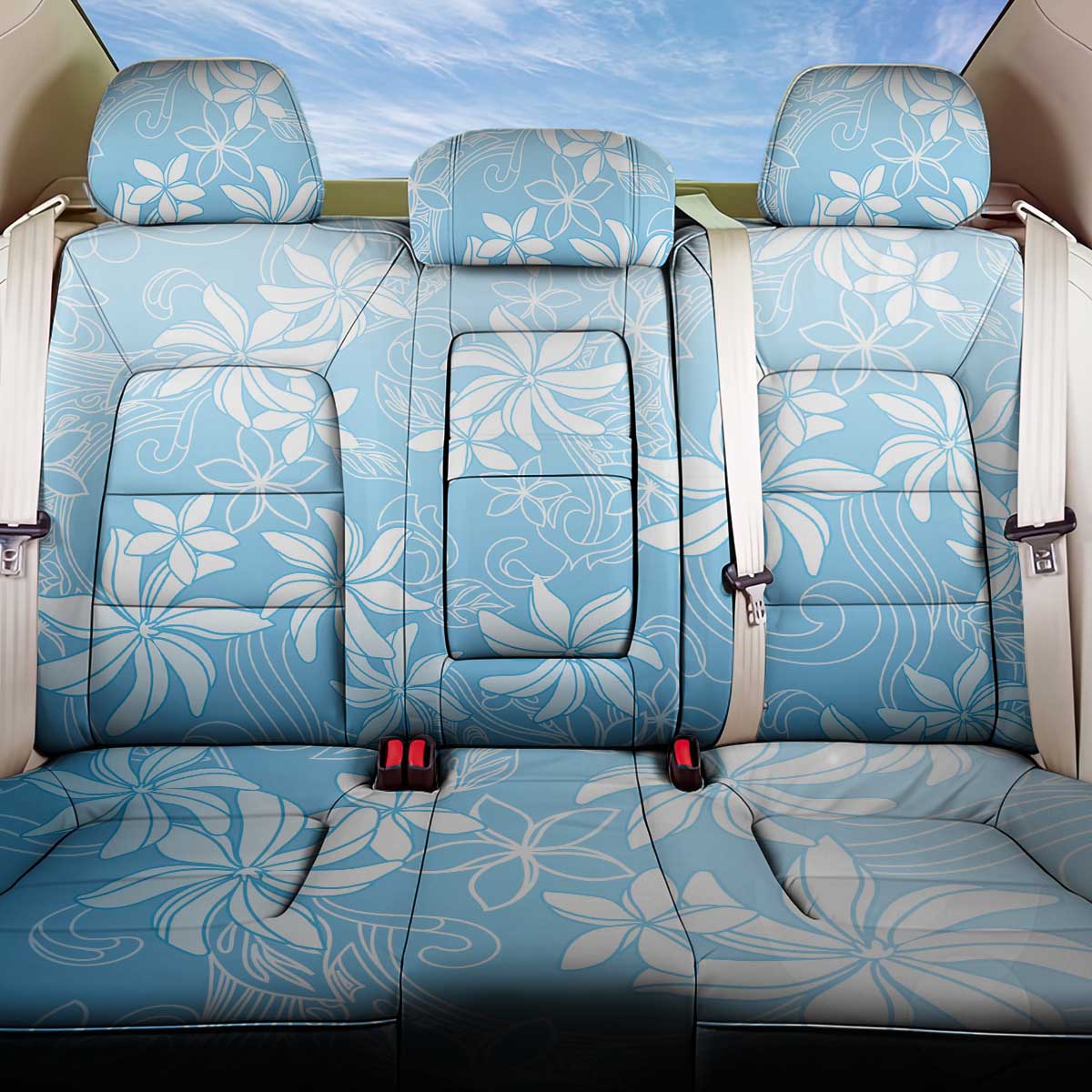 Tiare Tahiti Back Car Seat Cover Blue Polynesia Motifs - Polynesian Pride