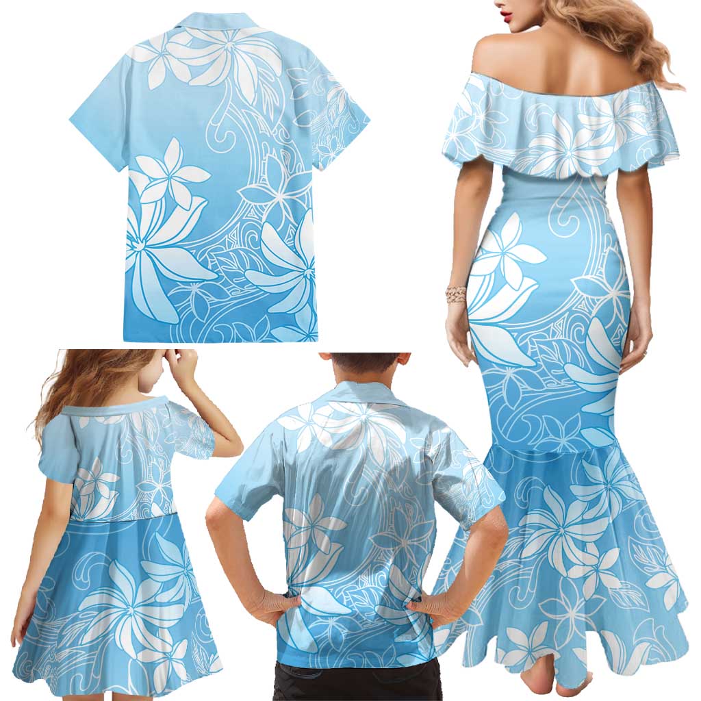 Tiare Tahiti Family Matching Mermaid Dress and Hawaiian Shirt Blue Polynesia Motifs LT05 - Polynesian Pride