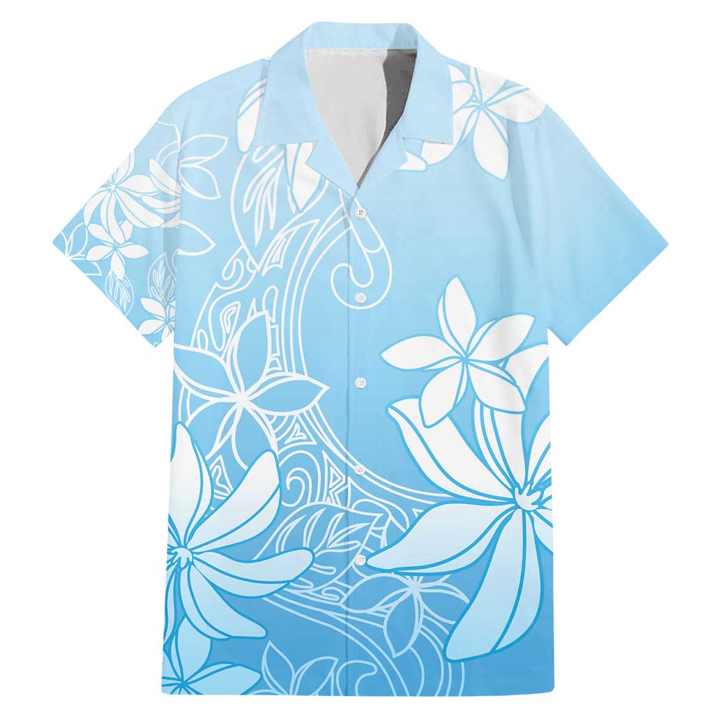 Tiare Tahiti Family Matching Mermaid Dress and Hawaiian Shirt Blue Polynesia Motifs LT05 Dad's Shirt - Short Sleeve Blue - Polynesian Pride