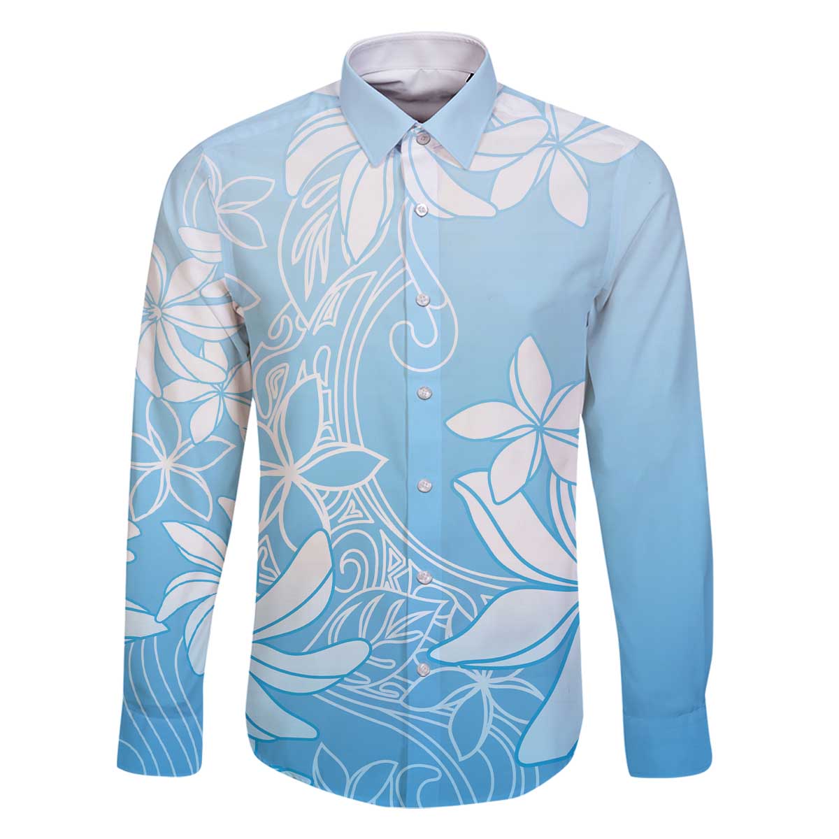 Tiare Tahiti Family Matching Off The Shoulder Long Sleeve Dress and Hawaiian Shirt Blue Polynesia Motifs LT05 Dad's Shirt - Long Sleeve Blue - Polynesian Pride
