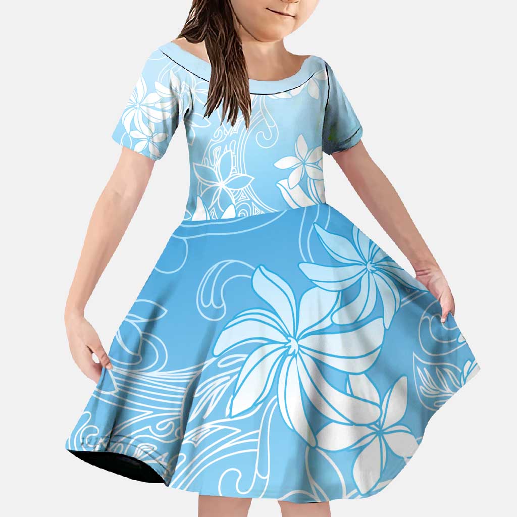 Tiare Tahiti Family Matching Short Sleeve Bodycon Dress and Hawaiian Shirt Blue Polynesia Motifs LT05 Daughter's Dress Blue - Polynesian Pride
