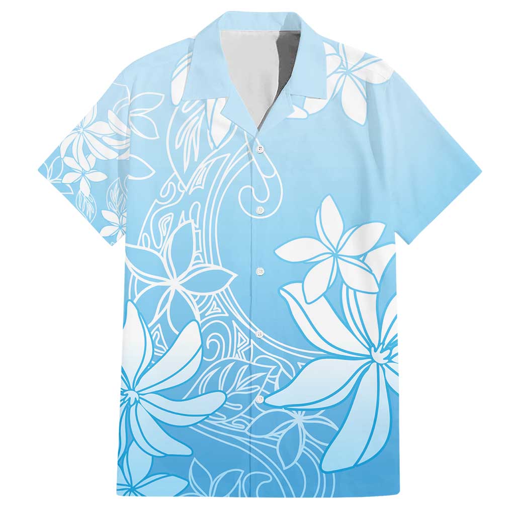 Tiare Tahiti Family Matching Short Sleeve Bodycon Dress and Hawaiian Shirt Blue Polynesia Motifs LT05 Dad's Shirt - Short Sleeve Blue - Polynesian Pride