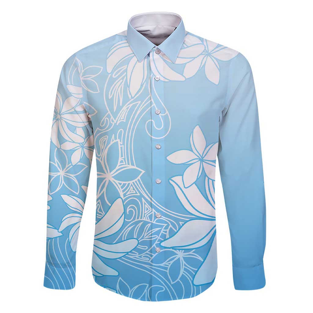 Tiare Tahiti Family Matching Short Sleeve Bodycon Dress and Hawaiian Shirt Blue Polynesia Motifs LT05 Dad's Shirt - Long Sleeve Blue - Polynesian Pride