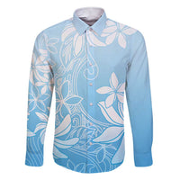 Tiare Tahiti Family Matching Short Sleeve Bodycon Dress and Hawaiian Shirt Blue Polynesia Motifs LT05 Dad's Shirt - Long Sleeve Blue - Polynesian Pride
