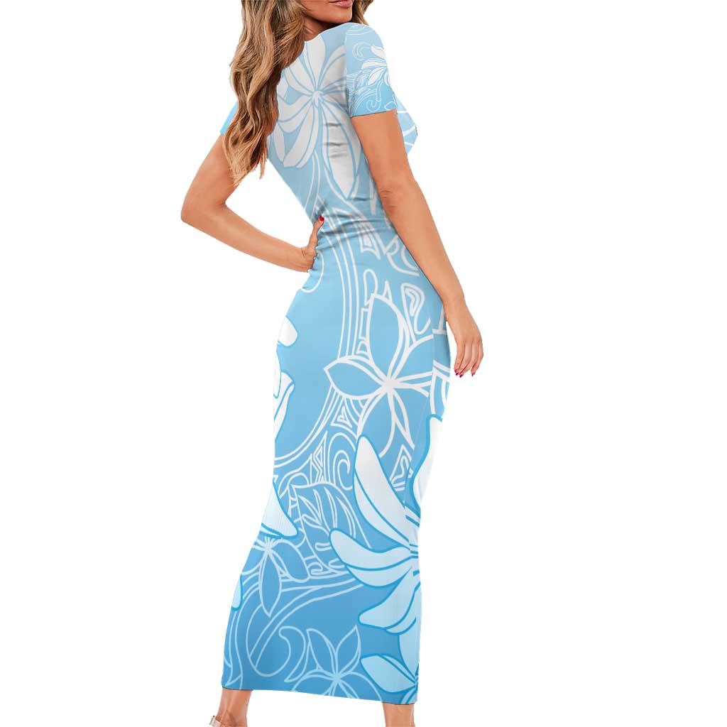 Tiare Tahiti Family Matching Short Sleeve Bodycon Dress and Hawaiian Shirt Blue Polynesia Motifs LT05 - Polynesian Pride