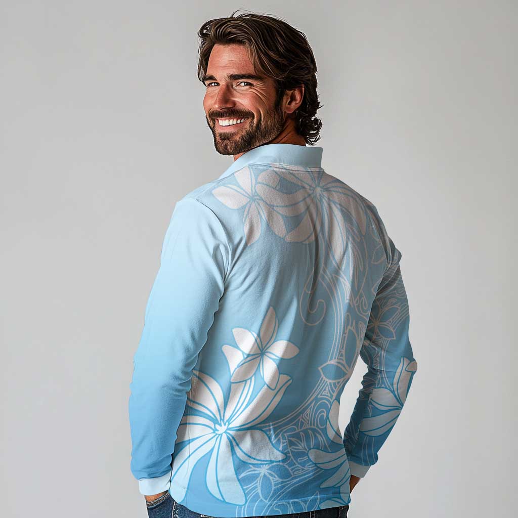 Tiare Tahiti Long Sleeve Polo Shirt Blue Polynesia Motifs - Polynesian Pride