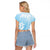 Tiare Tahiti Raglan Cropped T Shirt Blue Polynesia Motifs - Polynesian Pride
