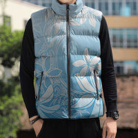 Tiare Tahiti Sleeveless Puffer Jacket Blue Polynesia Motifs - Polynesian Pride