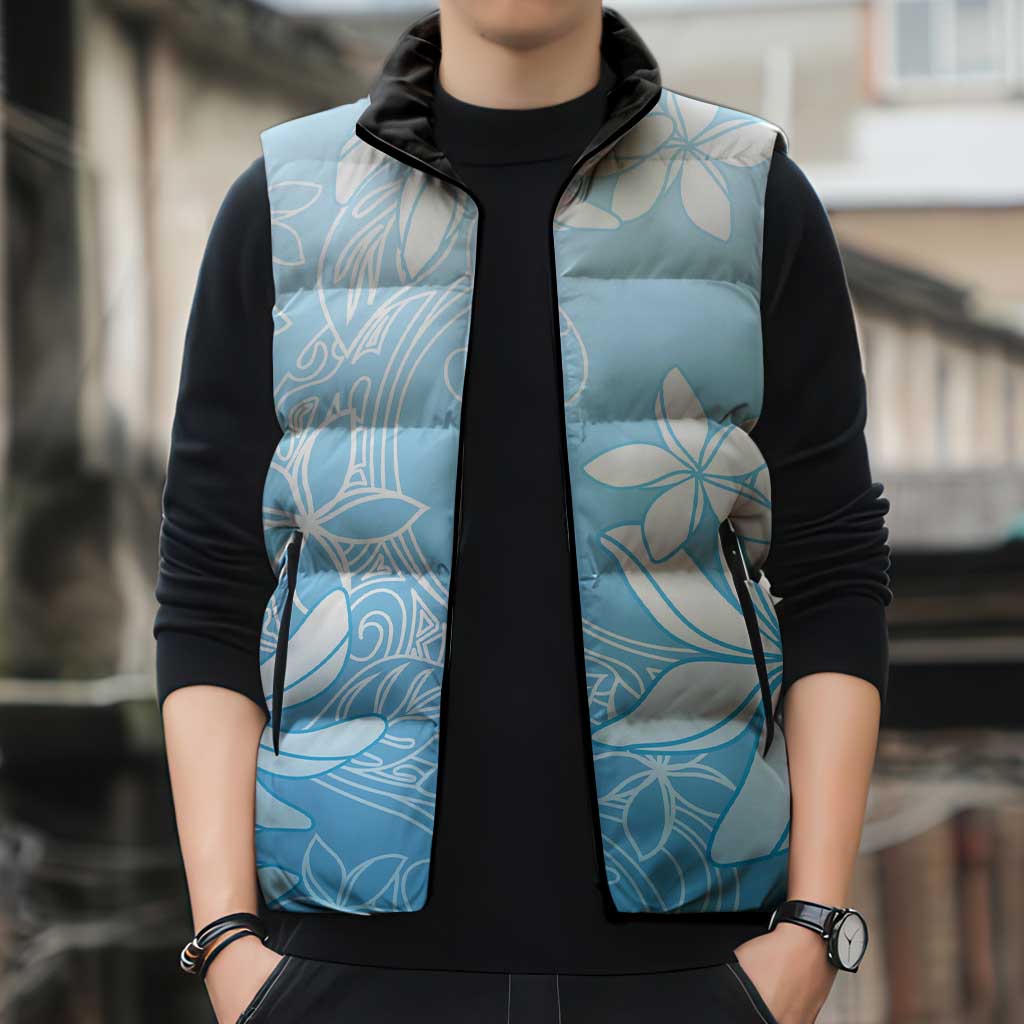 Tiare Tahiti Sleeveless Puffer Jacket Blue Polynesia Motifs - Polynesian Pride