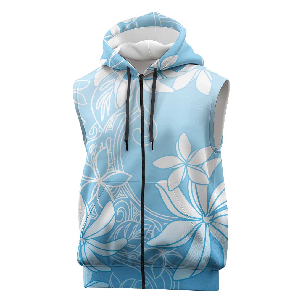 Tiare Tahiti Sleeveless Zip Hoodie Blue Polynesia Motifs - Polynesian Pride