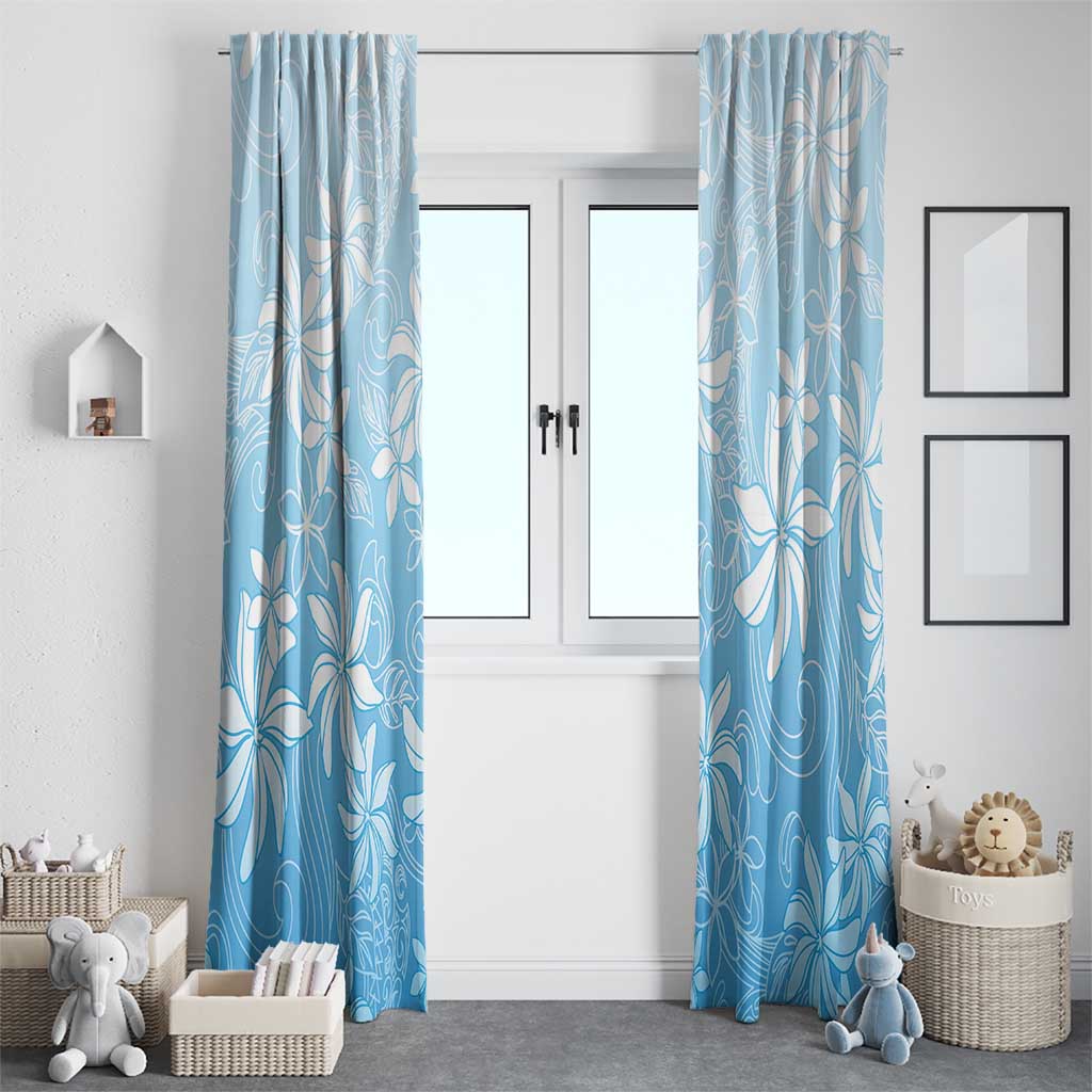 Tiare Tahiti Window Curtain Blue Polynesia Motifs - Polynesian Pride