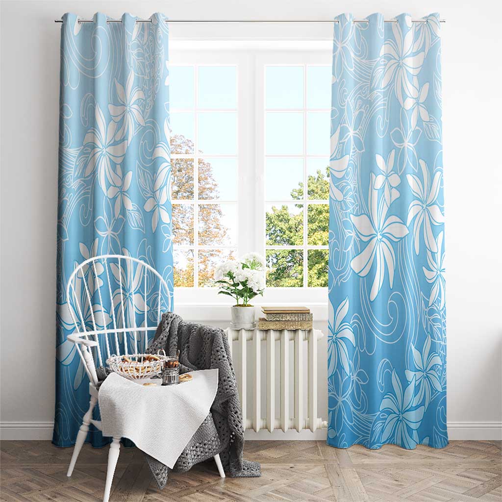 Tiare Tahiti Window Curtain Blue Polynesia Motifs - Polynesian Pride