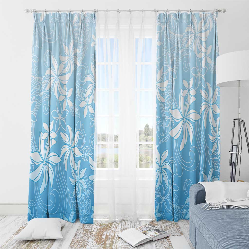 Tiare Tahiti Window Curtain Blue Polynesia Motifs - Polynesian Pride