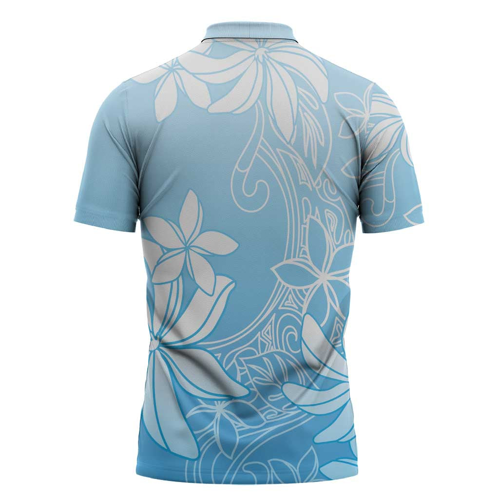 Tiare Tahiti Zipper Polo Shirt Blue Polynesia Motifs - Polynesian Pride