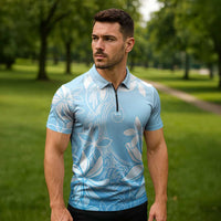 Tiare Tahiti Zipper Polo Shirt Blue Polynesia Motifs - Polynesian Pride