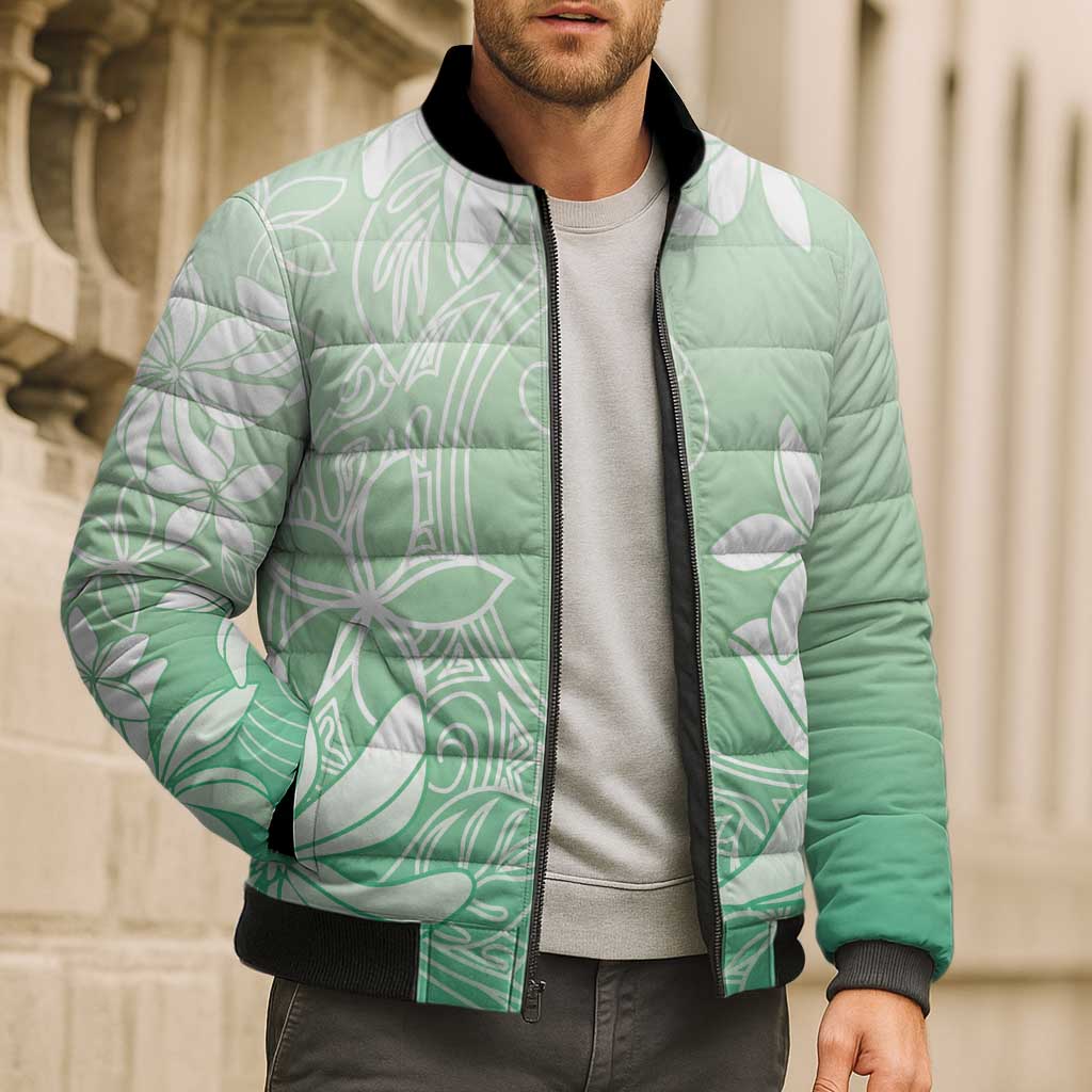 Tiare Tahiti Bomber Puffer Jacket Matcha Polynesia Motifs - Polynesian Pride