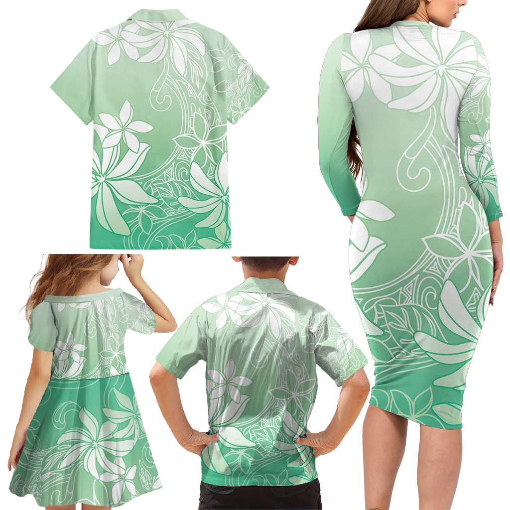 Tiare Tahiti Family Matching Long Sleeve Bodycon Dress and Hawaiian Shirt Matcha Polynesia Motifs LT05 - Polynesian Pride