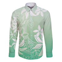 Tiare Tahiti Family Matching Long Sleeve Bodycon Dress and Hawaiian Shirt Matcha Polynesia Motifs LT05 Dad's Shirt - Long Sleeve Green - Polynesian Pride