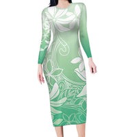 Tiare Tahiti Family Matching Long Sleeve Bodycon Dress and Hawaiian Shirt Matcha Polynesia Motifs LT05 Mom's Dress Green - Polynesian Pride
