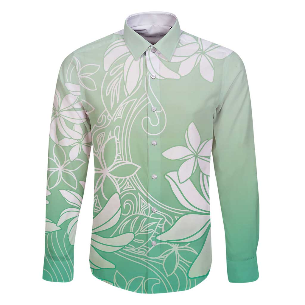 Tiare Tahiti Family Matching Mermaid Dress and Hawaiian Shirt Matcha Polynesia Motifs LT05 Dad's Shirt - Long Sleeve Green - Polynesian Pride