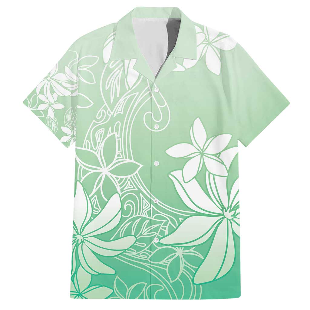 Tiare Tahiti Family Matching Short Sleeve Bodycon Dress and Hawaiian Shirt Matcha Polynesia Motifs LT05 Dad's Shirt - Short Sleeve Green - Polynesian Pride