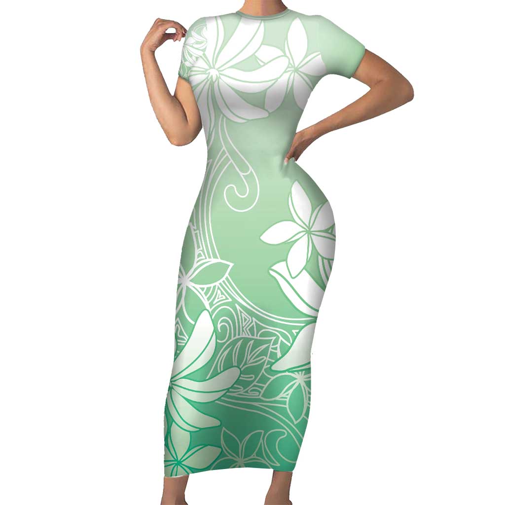 Tiare Tahiti Family Matching Short Sleeve Bodycon Dress and Hawaiian Shirt Matcha Polynesia Motifs LT05 Mom's Dress Green - Polynesian Pride