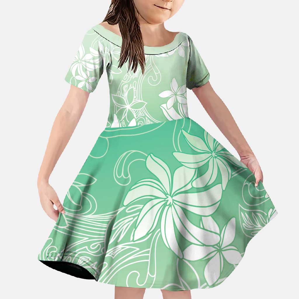 Tiare Tahiti Family Matching Tank Maxi Dress and Hawaiian Shirt Matcha Polynesia Motifs LT05 Daughter's Dress Green - Polynesian Pride