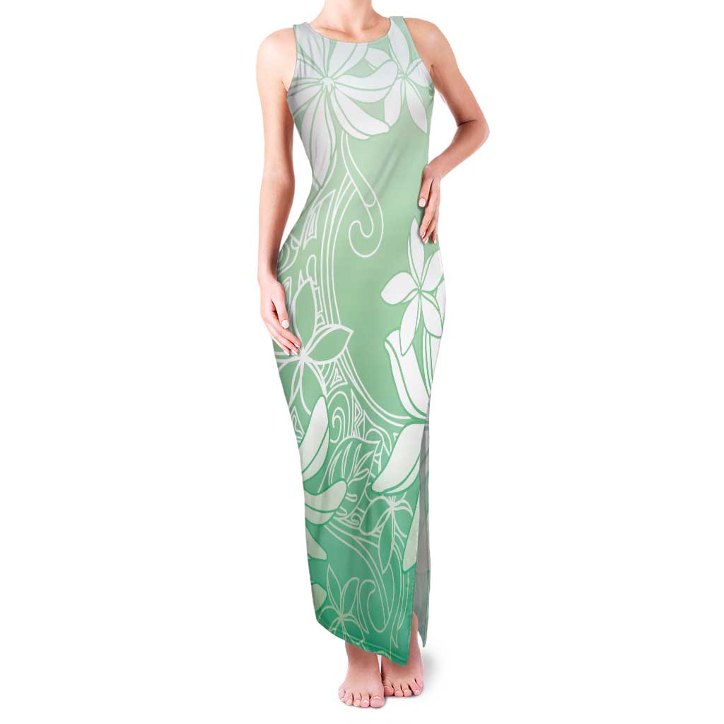 Tiare Tahiti Family Matching Tank Maxi Dress and Hawaiian Shirt Matcha Polynesia Motifs LT05 Mom's Dress Green - Polynesian Pride