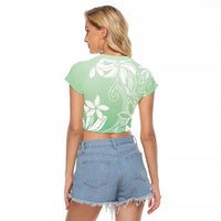 Tiare Tahiti Raglan Cropped T Shirt Matcha Polynesia Motifs - Polynesian Pride