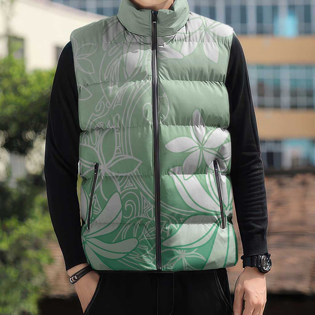 Tiare Tahiti Sleeveless Puffer Jacket Matcha Polynesia Motifs - Polynesian Pride