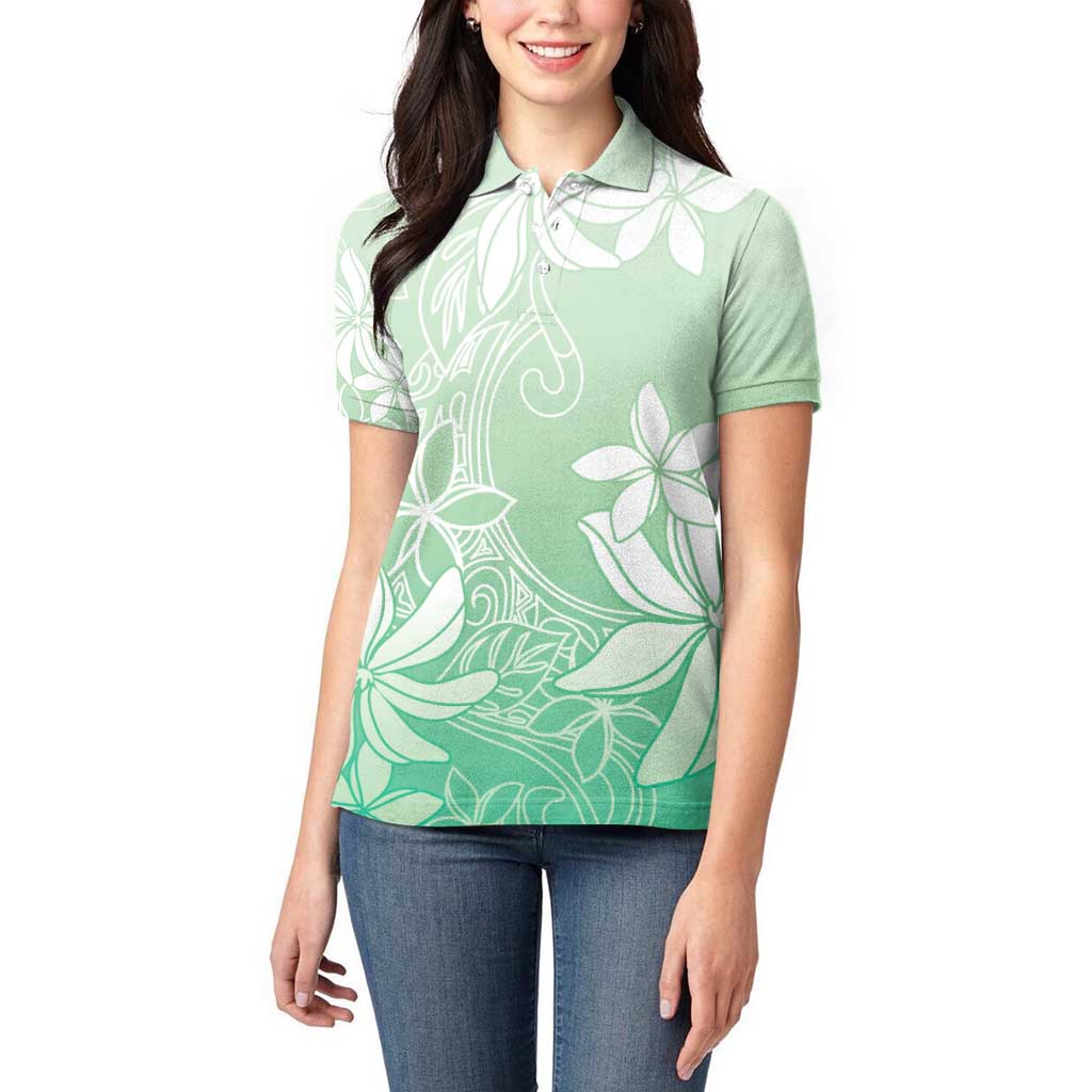 Tiare Tahiti Women Polo Shirt Matcha Polynesia Motifs - Polynesian Pride