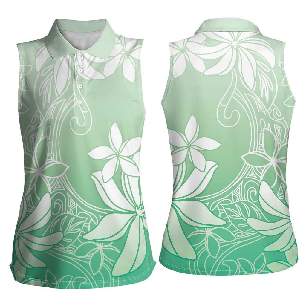 Tiare Tahiti Women Sleeveless Polo Shirt Matcha Polynesia Motifs - Polynesian Pride