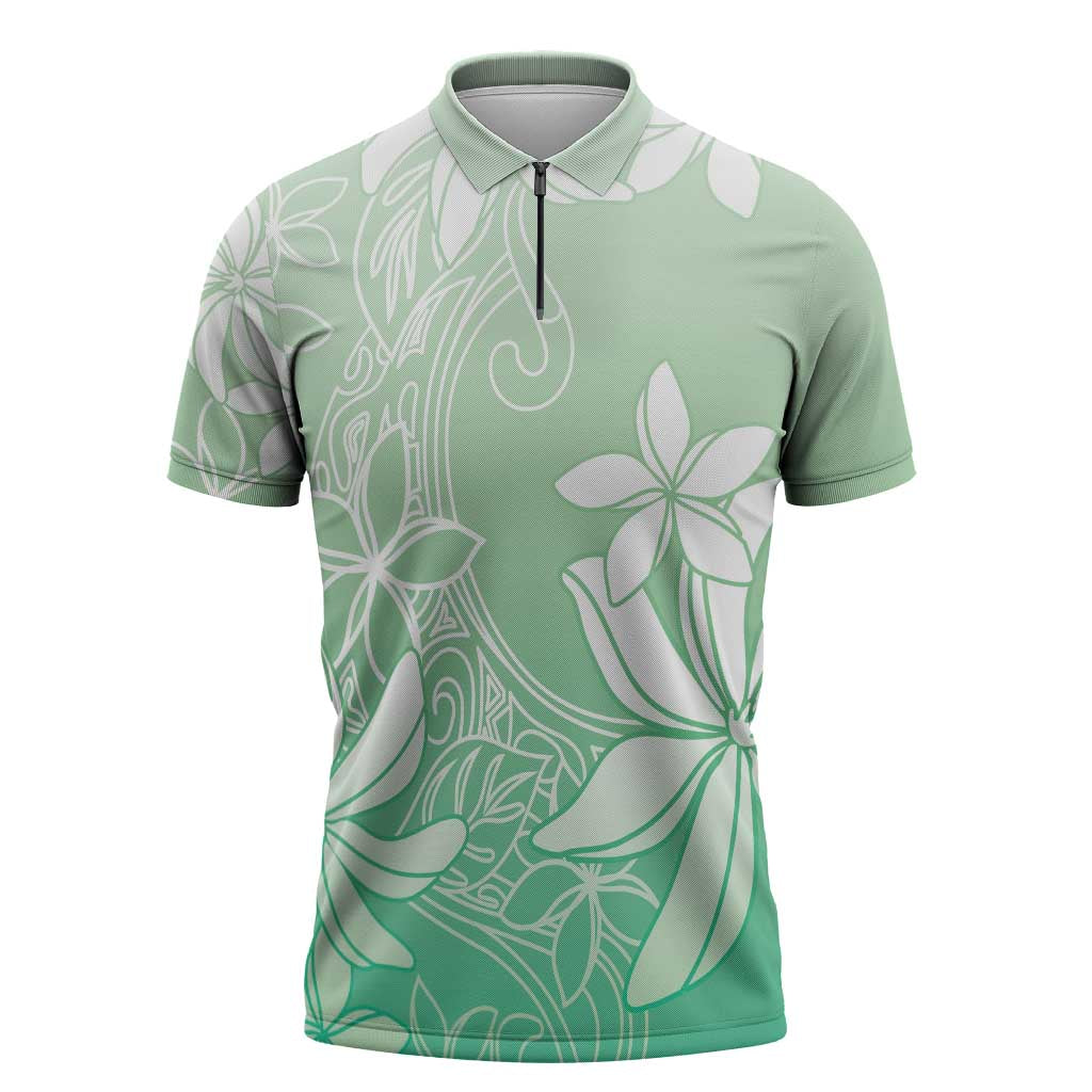 Tiare Tahiti Zipper Polo Shirt Matcha Polynesia Motifs - Polynesian Pride