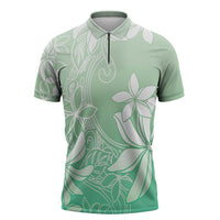 Tiare Tahiti Zipper Polo Shirt Matcha Polynesia Motifs - Polynesian Pride