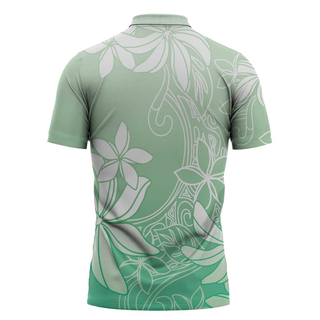 Tiare Tahiti Zipper Polo Shirt Matcha Polynesia Motifs - Polynesian Pride
