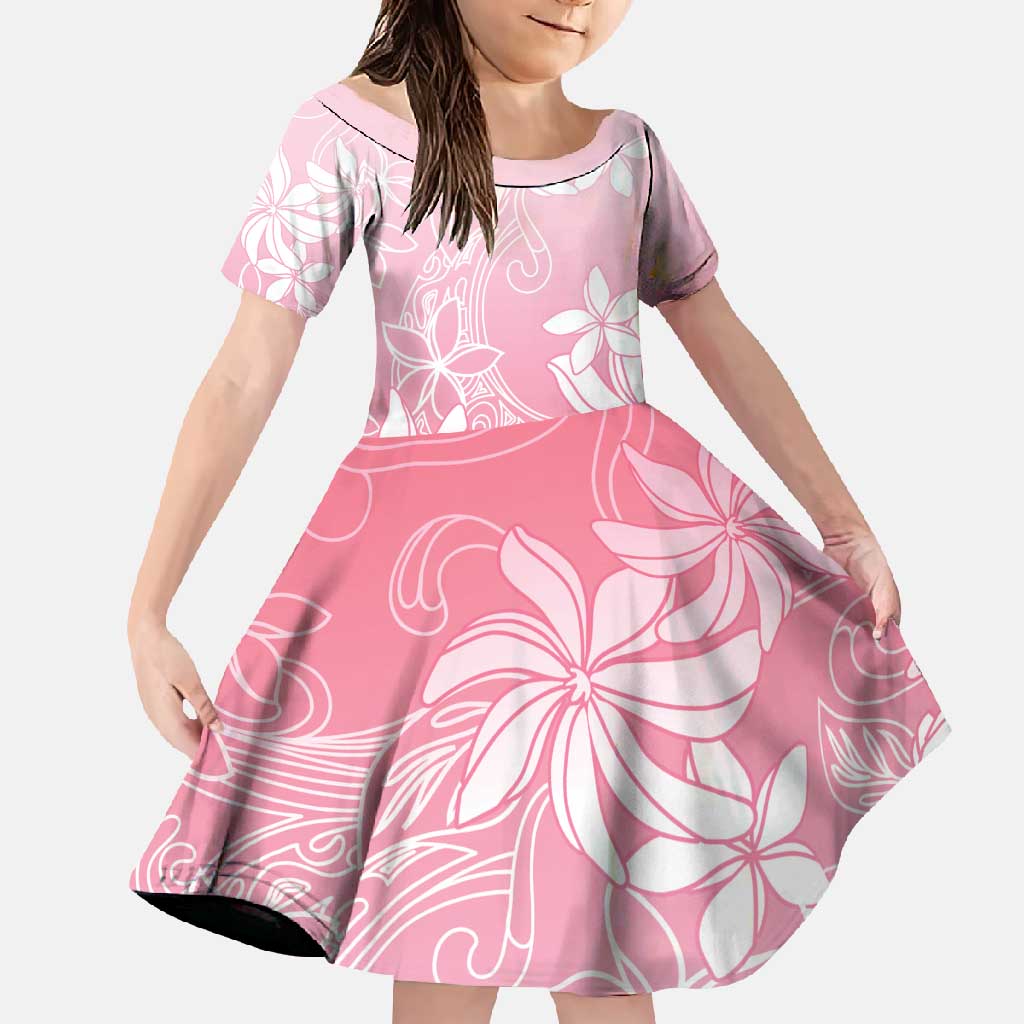 Tiare Tahiti Family Matching Long Sleeve Bodycon Dress and Hawaiian Shirt Pink Polynesia Motifs LT05 Daughter's Dress Pink - Polynesian Pride